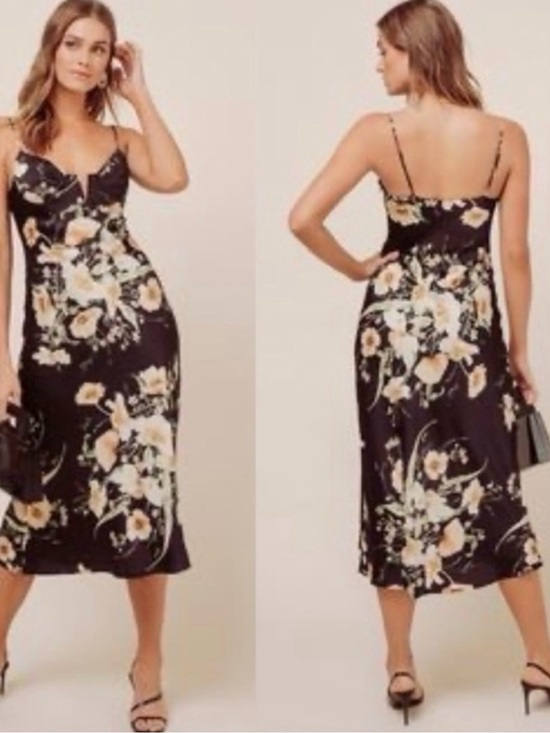 Astr Dresses & Skirts - Astr Black Floral Slip Midi Dress with black and yellow floral